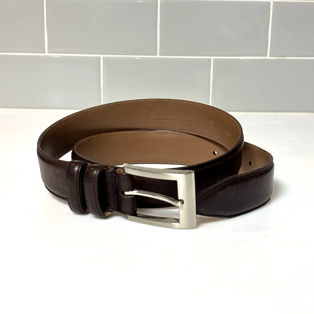 Allen Edmonds Wide Basic Leather Belt  39507 Dark Brown Calf Men's Size 34